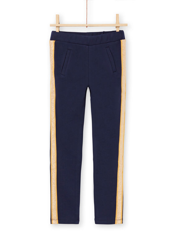 Pantalon bleu nuit à rayures enfant fille MAJOMIL1 / 21W90117PANC205