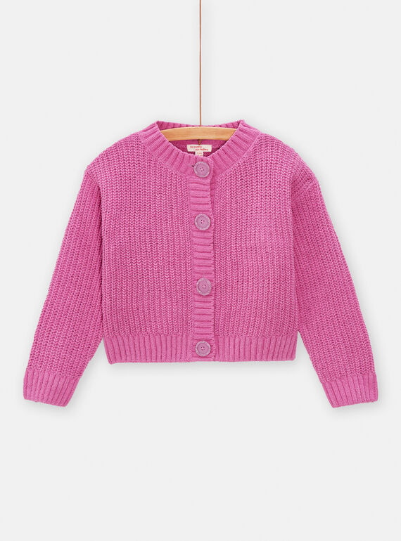 Cardigan en maille rose fuchsia pour fille TAJOCAR2 / 24S90183CAR310