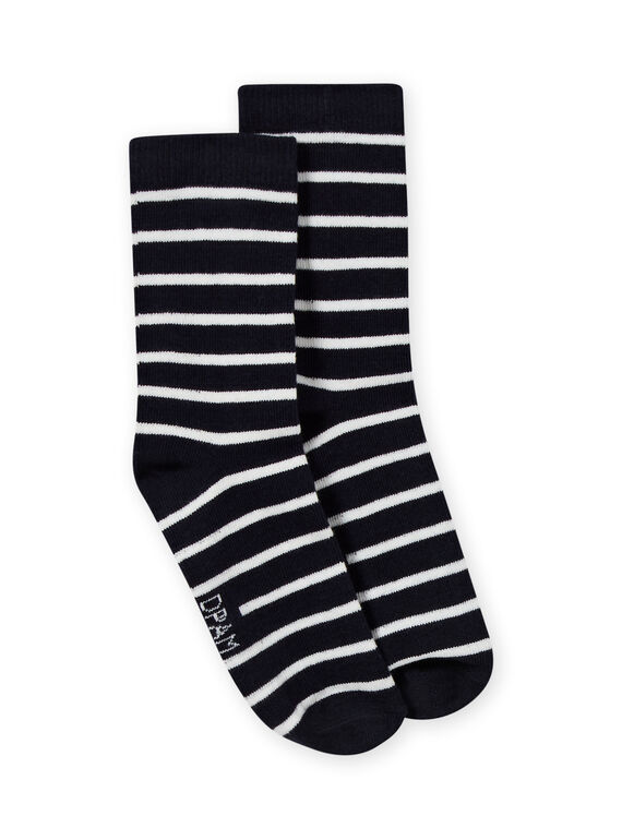 Chaussettes à rayures bleu marine et écrues enfant garçon MYOJOCHOR1 / 21WI0211SOQ001