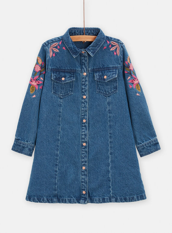 Robe en jean avec broderie fleurie pour fille TACRIROB3 / 24S901L2ROBP274