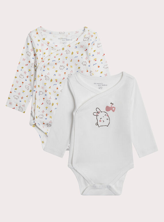Lot de 2 bodies naissance blancs imprimés lapin XOU1BOD1 / 25WF0351BDN000