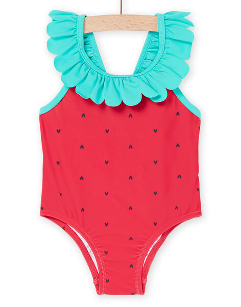 Maillot de bain 1 pièce rouge fraise à imprimé coeurs RYIMER1 / 23SI09RAMAIF515
