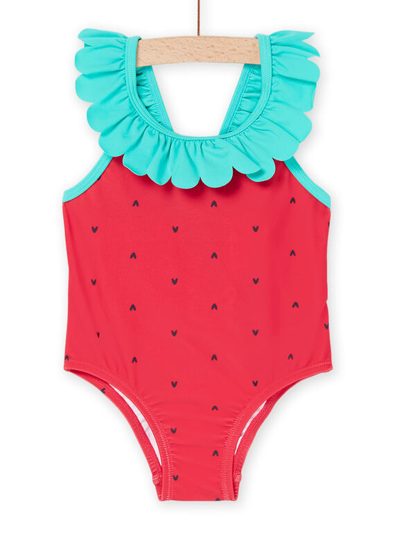 Maillot de bain 1 pièce rouge fraise à imprimé coeurs RYIMER1 / 23SI09RAMAIF515