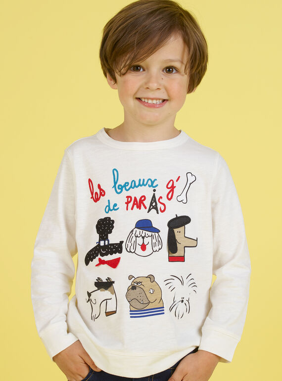 T-shirt blanc motifs chiens fantaisie enfant garçon MOMIXTEE2 / 21W902J3TML810