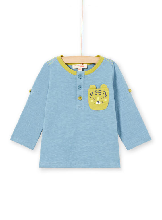 T-shirt bleu à manches longues retroussables bébé garçon MUJOTUN1 / 21WG1021TML020
