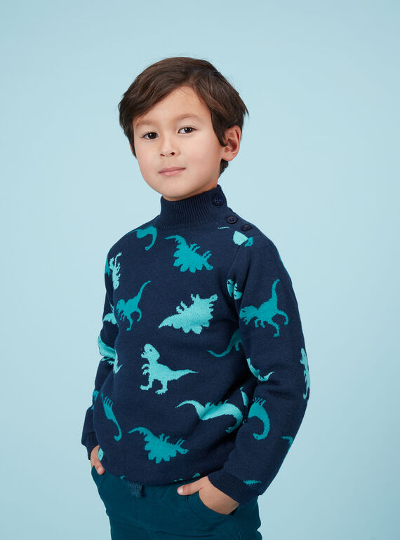 Pull garçon jacquard dinosaures doublé polaire JOCLOPUL / 20S90211PUL705
