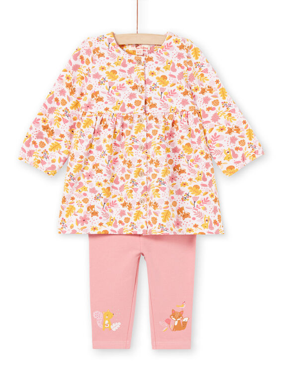 Robe rose et jaune imprimé fleuri et legging rose bébé fille MISAUENS / 21WG09P1ENS632