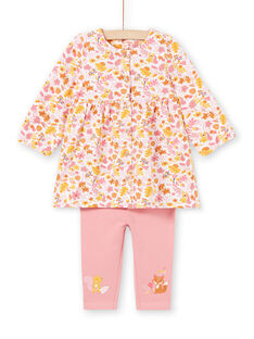 Robe rose et jaune imprimé fleuri et legging rose bébé fille MISAUENS / 21WG09P1ENS632