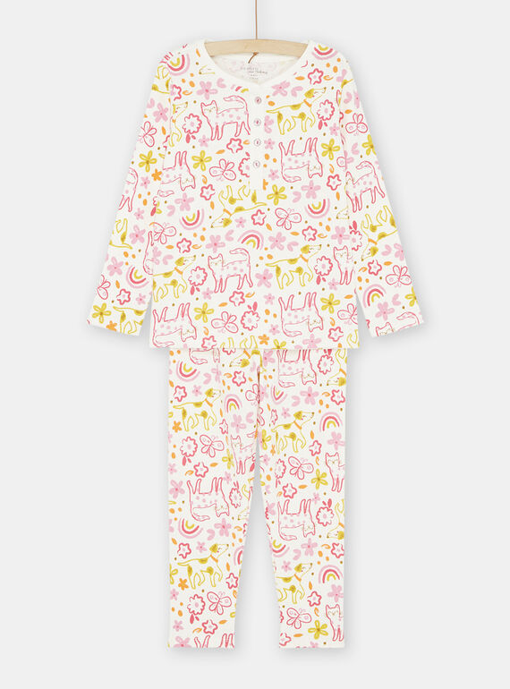 Pyjama écru, rose et jaune à imprimé fantaisie fille SEFAPYJBOW / 23WH1134PYJ001