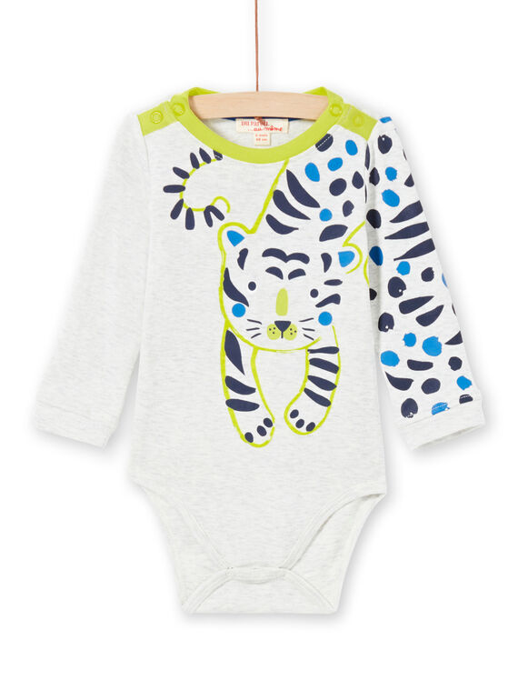 Body écru chiné motif tigre bébé garçon MUKABOD / 21WG10I1BOD006