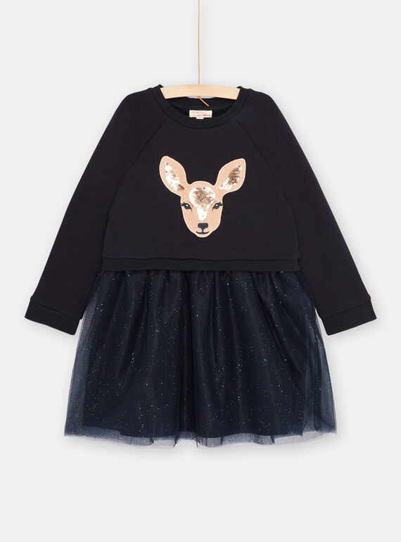 Robe sweat noirine à animation tête de biche pour fille SAKHOROB2 / 23W901Q3ROBC243