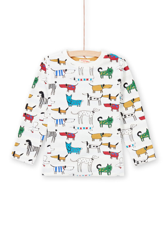 T-shirt blanc réversible imprimé chiens et rayures enfant garçon MOMIXTEE1 / 21W902J1TML810