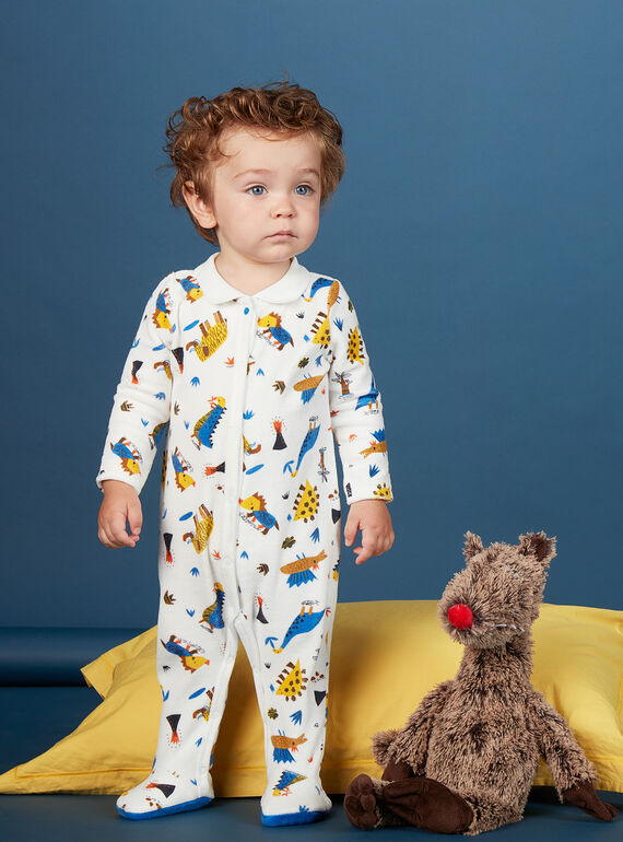 Grenouillère à col polo layette garçon imprimé dinosaures  KEGAGRERE / 20WH14B2GRE001