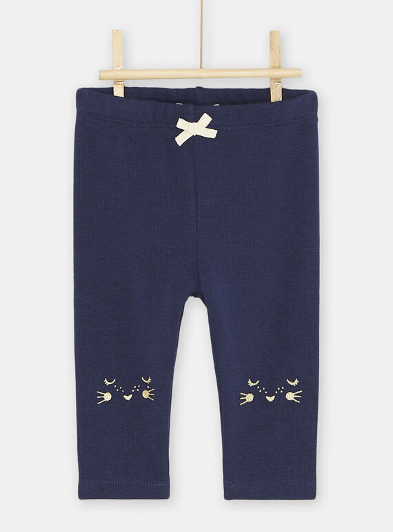 Pantalon bleu marine à broderies tête d'animal bébé fille SIJOPANDOU2 / 23WG09B1PAN070