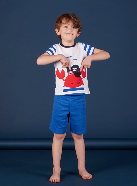 Pyjama court enfant garçon blanc et bleu JEGOPYCRAB / 20SH12U5PYJ000