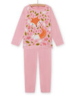 Pyjama rose en velours motif renard enfant fille MEFAPYJCLA / 21WH1196PYJ313
