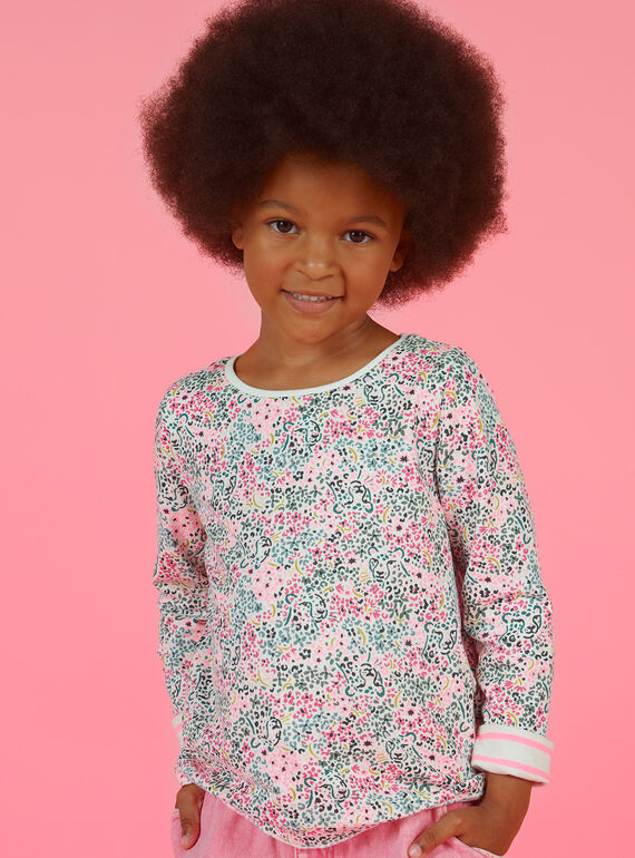 T-shirt réversible imprimé fleuri et rayures enfant fille MAKATEE1 / 21W901I4TML001