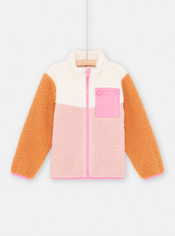 Veste colorblock orange, rose et écru en sherpa fille SAJOCARF1 / 23W901M8CAR001