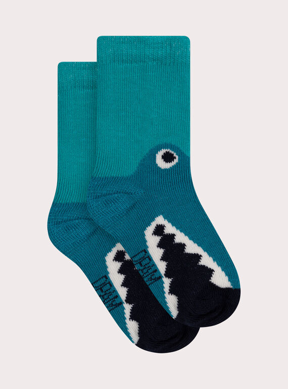 Chaussettes turquoise à motif crocodile WYUBOCHO / 25SI10J1SOQC216