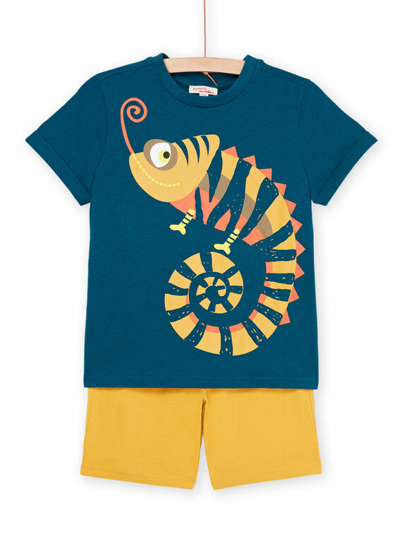 T-shirt bleu à motif caméléon et bermuda jaune ROPLAENS4 / 23S902P2ENSC217