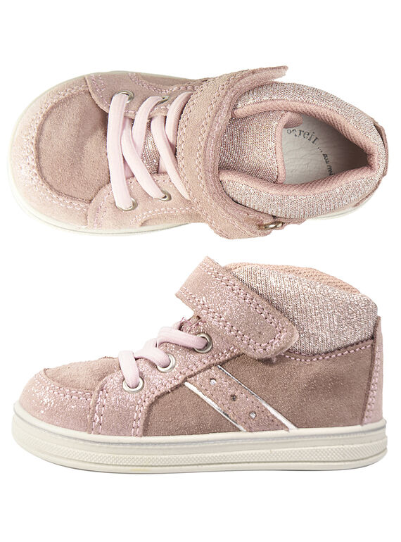 Basket lacet élastiqué croûte de cuir rose bébé fille GBFBASPINK / 19WK37I1D3F030