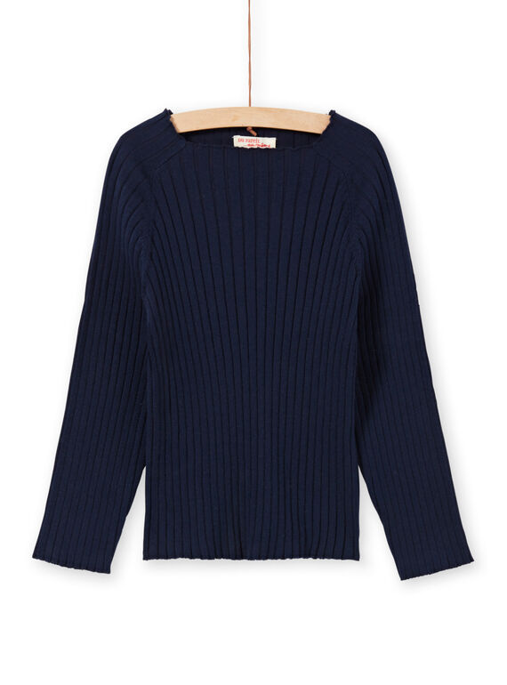 Pull uni manches longues bleu marine enfant fille MAJOPULL1 / 21W901N3PUL070