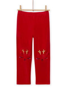 Ensemble pyjama rose motif biche de Noël en velours enfant fille MEFAPYJREN / 21WH11F1PYJF529