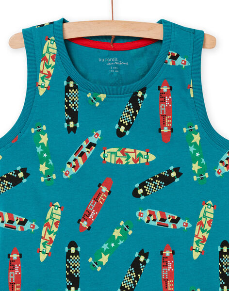 Ensemble de pyjama débardeur et short bleu à imprimé skateboard turquoise enfant garçon NEGOPYCSKA / 22SH12H1PYJC217