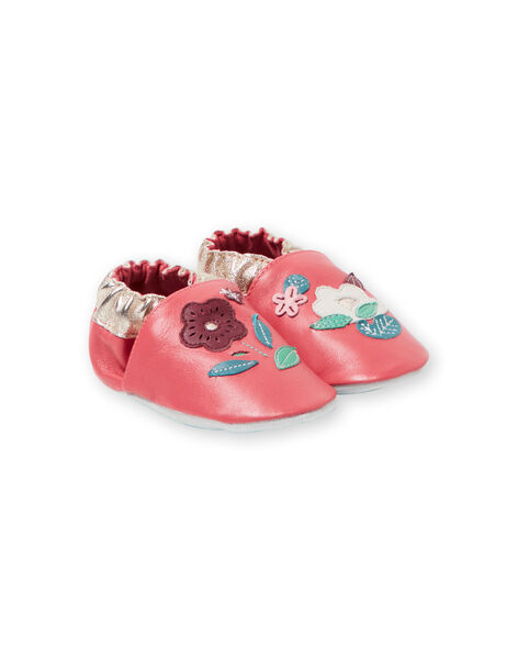 Chausson Cuir Souple Rose Patch Fleurs Bebe Fille Chaussons Bebe Dpam