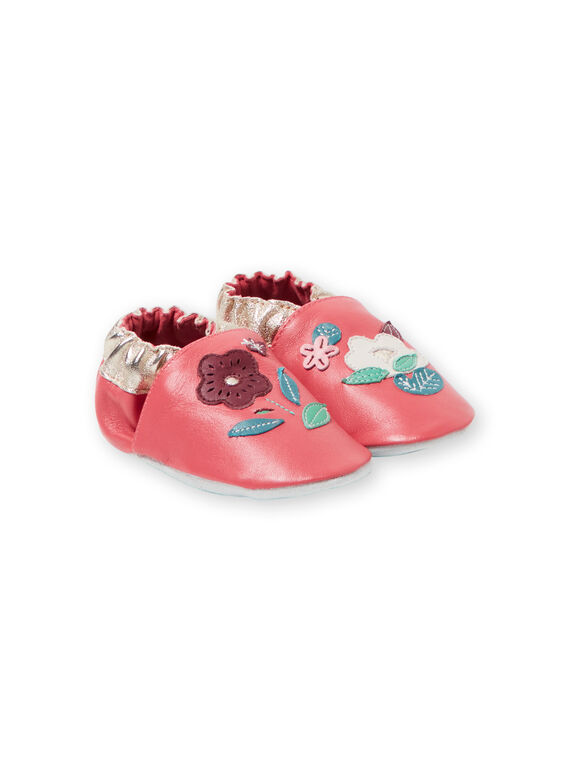 Chausson cuir souple rose patch fleurs bébé fille GNFLOWER / 19WK37Z3D3S304