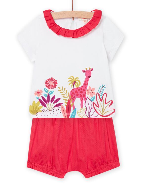 Ensemble T-shirt et bloomer écru et rouge bébé fille NIFLAENS / 22SG09R1ENS001