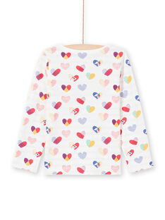 T-shirt réversible écru imprimé cœurs et rayures enfant fille MAMIXTEE2 / 21W901J4TML001