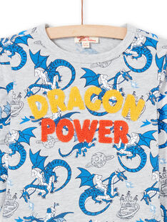 T-shirt gris chiné et bleu imprimé dragon enfant garçon MOPLATEE1 / 21W902O2TMLJ922
