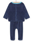 Ensemble pyjama en velours T-shirt et pantalon bleu céleste motif fonds marins bébé garçon NEGAPYJPOI / 22SH14E1PYJC204