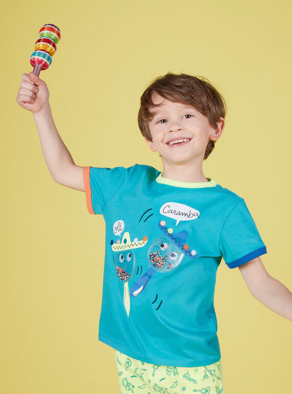 T-shirt manches courtes bleu turquoise motif fantaisie enfant garçon JOMARTI1 / 20S902P3TMCC242