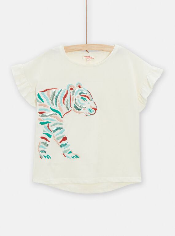 T-shirt écru animation tigre pour fille TACOTI4 / 24S901N2TMC001