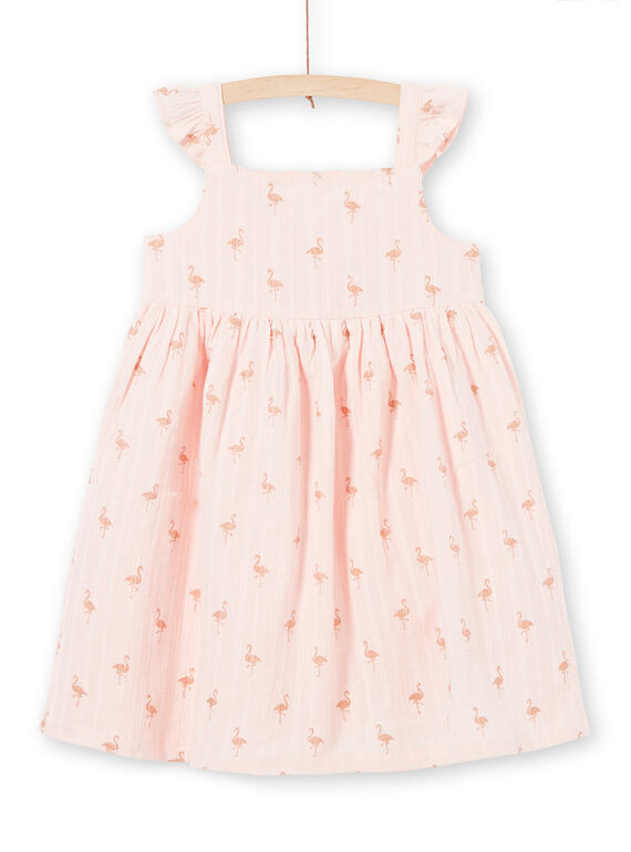 Robe en coton texturé et imprimé flamants roses à paillettes  LATEROB2 / 21S901V4ROBD322