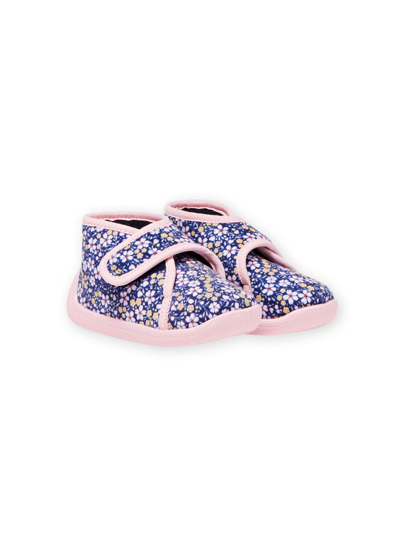 Chaussons bleu marine imprimé fleuri bébé fille MIPANTFLOWER / 21XK3721D0A070