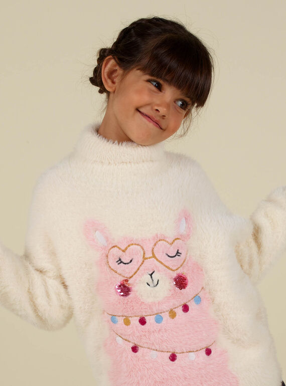 Pull col roulé en maille plume enfant fille : - Pull, Sweat, Gilet