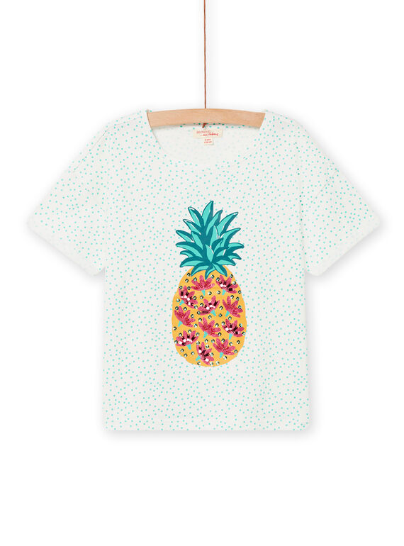 T-shirt manches courtes écru et bleu enfant fille NAWATI1 / 22S901V1TMC001