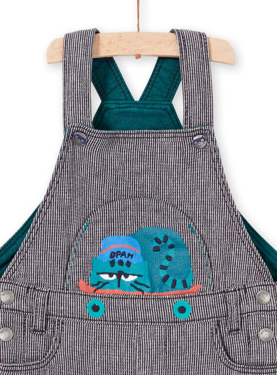 Salopette rayée bleue encre motif chat bébé garçon MUTUSAL1 / 21WG10K2SALC234