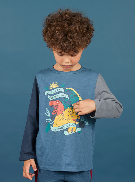 T-shirt manches longues bleu motifs dinosaures enfant garçon MOPATEE2 / 21W902H2TML219