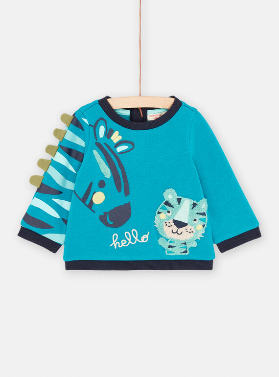 Sweat bleu à motifs zèbre et tigre pour bébé garçon SUDUSWE / 23WG10P1SWEC235