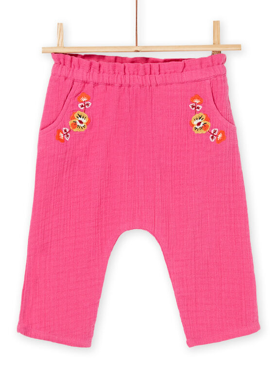 Pantalon rose à broderies fleuries RIJUNPAN / 23SG09U1PANF507