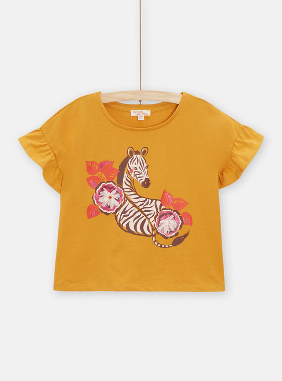 T-shirt jaune animation zèbre et fleur pour fille TALITI3 / 24S901T2TMC107