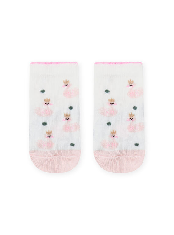 Chaussettes écrues et roses à imprimé cygne bébé fille MYIKASOQ / 21WI09I1SOQ001