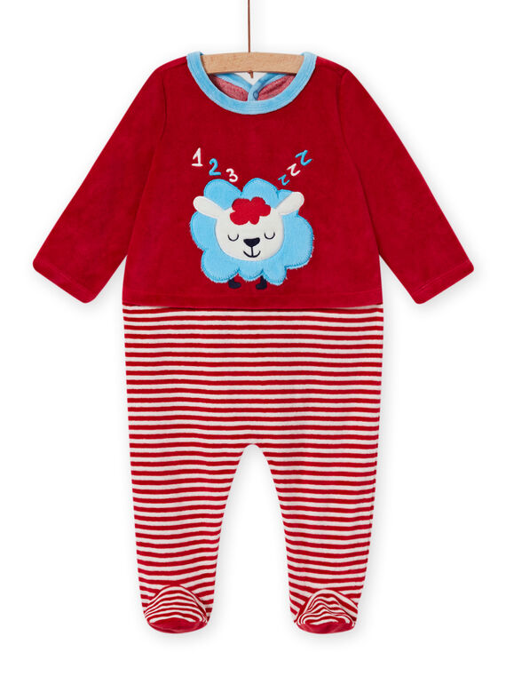Grenouillère rouge en velours motif mouton bébé garçon MEGAGREMOU / 21WH1493GREF526