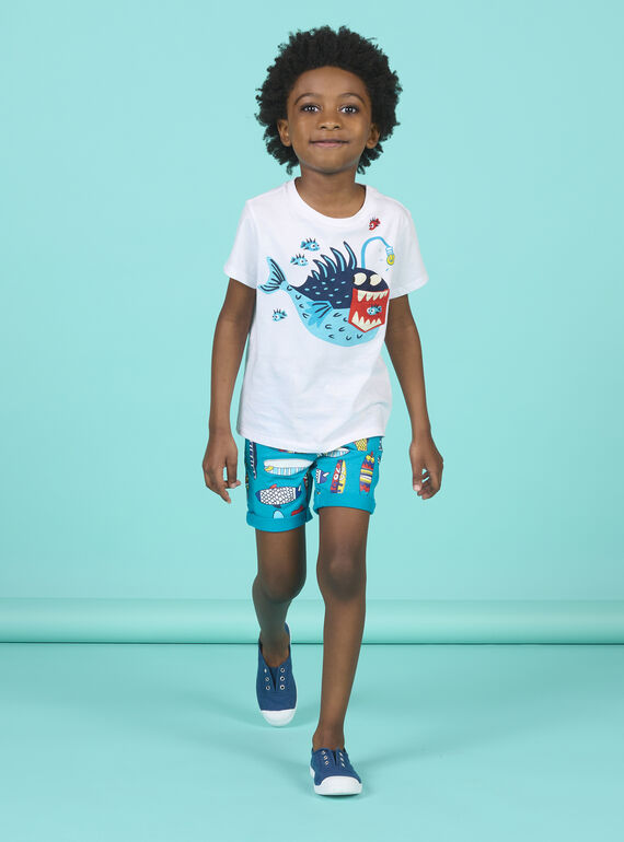 T-shirt blanc motif poisson-lanterne enfant garçon NOFICTI6 / 22S902U6TMC000