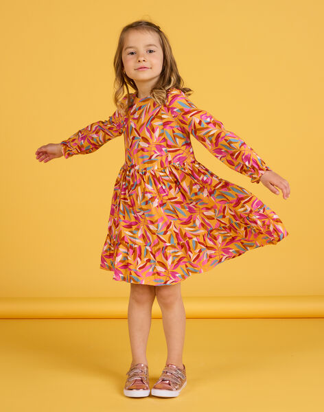 Robe fluide à volants et imprimé feuille multicolore PAMOROB1 / 22W901N1ROBB107