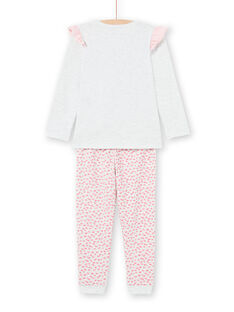 Ensemble pyjama T-shirt et pantalon écru chiné et rose enfant fille MEFAPYJFLY / 21WH1135PYJ006